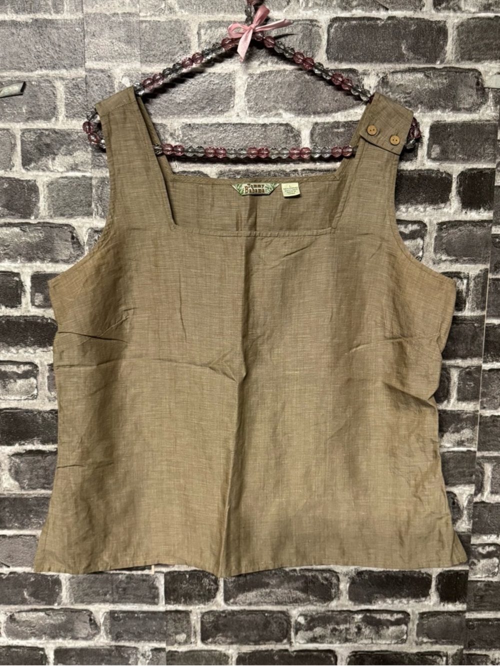 Tommy Bahama blouse tan tencel linen tank shirt square neckline